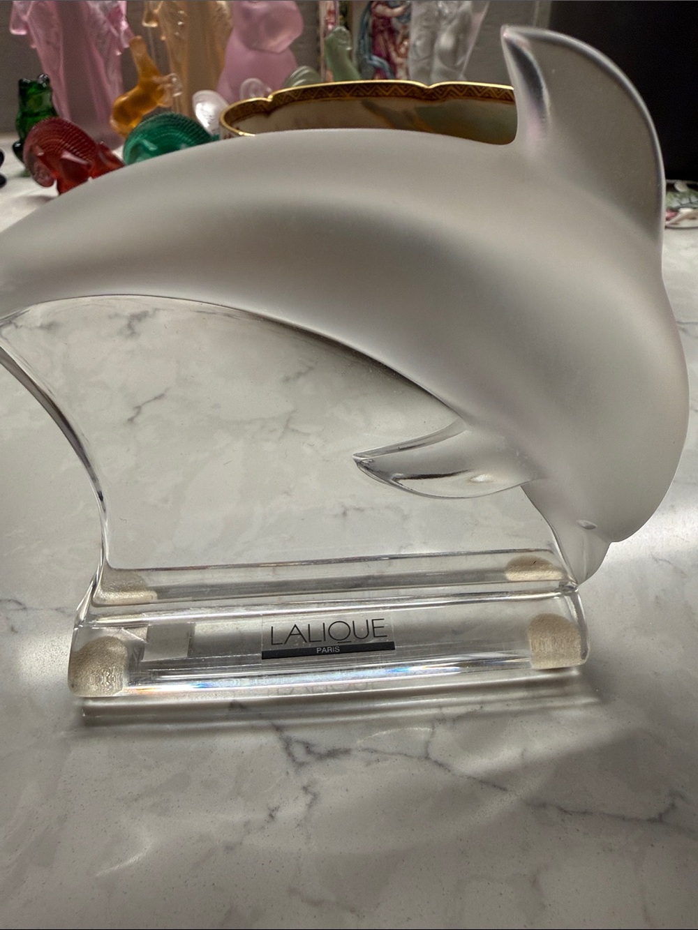 Lalique Clear and Frosted Crystal Dolphin Sculpture